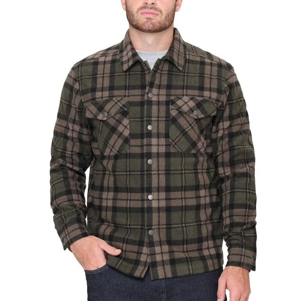 BC Clothing Co. Men's L Heritage Plaid Button-Up Shirt Jacket Green/Black N0235